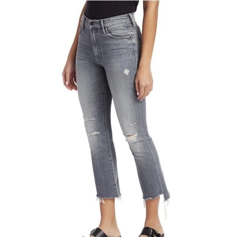 Mother The Insider Crop Step Fray Jeans Women 28 Gray‎ Stretch Distressed Boho